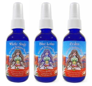Sacred Sedona white Sage, Blue Lotus Love, and Cedar Myst sprays